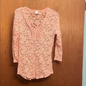 No Boundaries Peach Lace Long Sleeve Top
